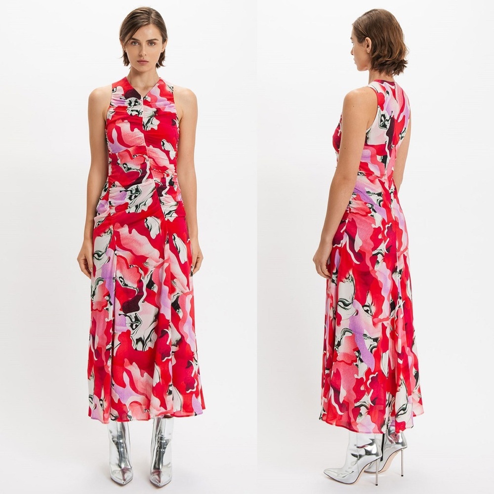 NWT Cue Ruched Marble Midi Dress